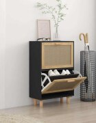 vidaXL Шкаф за обувки черен 52x25x80 см инженерно дърво и ратан