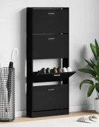 vidaXL Шкаф за обувки черен 59x17x150 см инженерно дърво