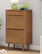 vidaXL Шкаф за обувки MOLDE кафяв 595x35x103 см бор масив