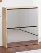 vidaXL Шкаф за обувки с двойно огледало дъб 63x17x67 cм