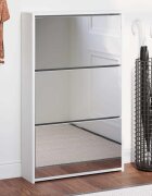 vidaXL Шкаф за обувки с огледало 3-слоен бял висок гланц 63x17x1025 см