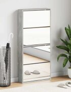 vidaXL Шкаф за обувки с огледало 4 нива бетонно сив 63x17x134 см