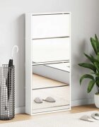 vidaXL Шкаф за обувки с огледало 4 нива бял гланц 63x17x134 см