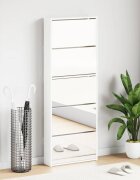 vidaXL Шкаф за обувки с огледало 5 нива бял гланц 63x17x1695 см
