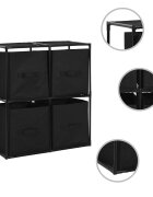 vidaXL Шкаф за съхранение 4 кошници от плат черен 63x30x71 см стомана