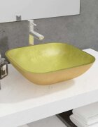 vidaXL Стъклена мивка 42x42x14 см злато