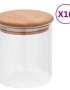 vidaXL Стъклени буркани за съхранение с бамбукови капаци 10 бр 600 мл