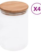 vidaXL Стъклени буркани за съхранение с бамбукови капаци 4 бр 800 мл