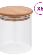 vidaXL Стъклени буркани за съхранение с бамбукови капаци 6 бр 600 мл