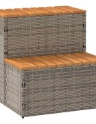 vidaXL Стъпало за джакузи сиво 50x50x505 cm Поли ратан масивна акация