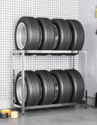 vidaXL Стелаж за гуми с 2 рафта сребрист 110x40x110 см стомана