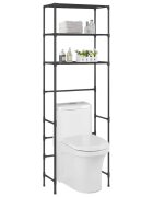 vidaXL Стелаж за съхранение над тоалетна 3 рафта черен 53x28x169 см