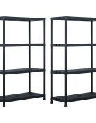 vidaXL Стелажи за съхранение 2 бр черни 220 кг 90x40x138 см пластмаса