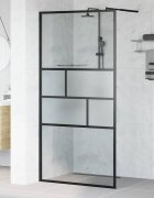 vidaXL Стена на душ с вход Черно 100 x 195 x 05 см Стъкло и алуминий