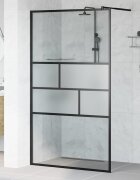 vidaXL Стена на душ с вход Черно 115 x 195 x 05 см Стъкло и алуминий