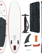 vidaXL Стендъп падъл борд SUP сърфборд надуваем червено и бяло