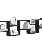 vidaXL Стенен кубичен рафт 5 отделения черен инженерно дърво