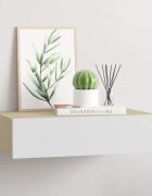 vidaXL Стенен рафт за чекмеджета дъб и бяло 40x235x10 см MDF