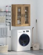 vidaXL Стенен шкаф Дъб 695 x 34 x 90 см Инженерна дървесина и стъкло