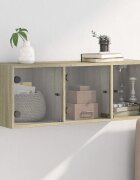 vidaXL Стенен шкаф със стъклени врати дъб сонома 102x37x35 cm