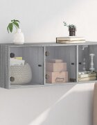 vidaXL Стенен шкаф със стъклени врати сив сонома 102x37x35 см