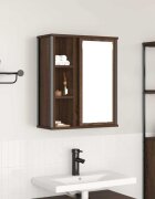 vidaXL Стенен шкаф за баня с огледало кафяв дъб 50x21x60 cm