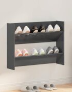 vidaXL Стенен шкаф за обувки сив гланц 80x18x60 см инженерно дърво