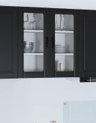 vidaXL Стенен стъклен шкаф PORTO 2 бр. Черно Инженерна дървесина