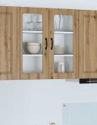 vidaXL Стенен стъклен шкаф PORTO Дъб 80 x 31 x 80 см