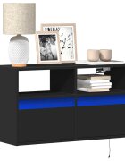 vidaXL Стенен ТВ шкаф с LED осветление черен 80x31x45 см