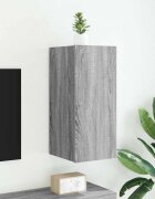 vidaXL Стенен ТВ шкаф с LED осветление сив сонома 305x35x70 см