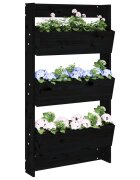 vidaXL Стенни кашпи 3 нива 60x185x110 см черни бор масивна дървесина