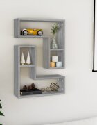 vidaXL Стенни рафтове 2 бр сив сонома 50x15x50 см инженерно дърво
