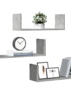 vidaXL Стенни рафтове 3 бр бетонно сив 58x18x18 см инженерно дърво