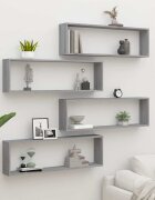 vidaXL Стенни рафтове 4 бр сив сонома 100x15x30 см инженерно дърво