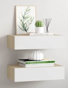vidaXL Стенни рафтове с чекмеджета 2 бр дъб и бял 40x235x10 см МДФ