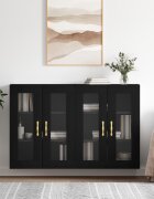 vidaXL Стенни шкафове 2 бр черни инженерно дърво