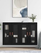 vidaXL Стенни шкафове 2 бр черни инженерно дърво