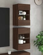 vidaXL Стенни шкафове с LED светлини за телевизор 2 бр кафяв дъб 40x30x605 см