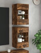 vidaXL Стенни шкафове с LED светлини за телевизор 2 бр опушен дъб 40x30x605 см