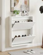 vidaXL Стенно шкафче за обувки ARNHEM 71 x 17 x 86 см Бял гланц