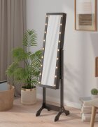 vidaXL Стоящо огледало с LED черно 34x37x146 см
