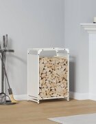 vidaXL Стойка за дърва бяла 44x28x65 см студеновалцувана стомана