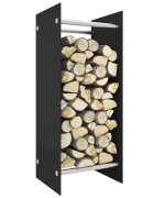 vidaXL Стойка за дърва черна 40x35x100 см закалено стъкло