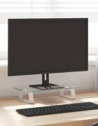 vidaXL Стойка за монитор бяла 40x20x8 см закалено стъкло и метал