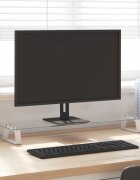 vidaXL Стойка за монитор бяла 80x20x8 см закалено стъкло и метал