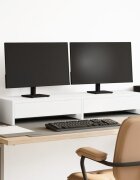 vidaXL Стойка за монитор с чекмеджета бяла 100x27x15 см инженерно дърво