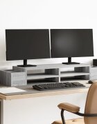 vidaXL Стойка за монитор с място за съхранение сив сонома 100x27x15 см