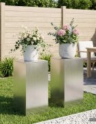 vidaXL Стойка за растения 2 pcs Сребристо 40 x 40 x 80 cm Стомана