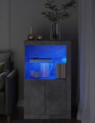 vidaXL Страничен шкаф с LED осветление бетонно сив инженерно дърво